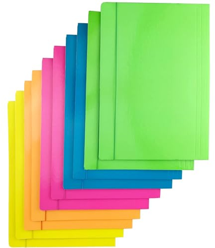S'COOL A4 dokumentmappar med elastiskt band – 10-pack neonfärger – 350 GSM starka kartongleringsplånböcker med 3 klaffar för skola och kontor