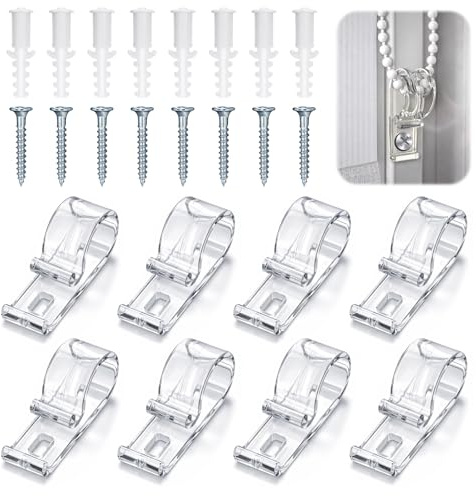 TIESOME 8 Pcs Blind Cord Safety Device, Clear Roller Shade Chain Retainer & Cord Guide P Clip, Tension Fixation Hook for Roller Blinds Cords Loop and Bead Chain