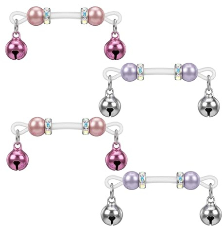 Bremorou 4 Pairs Fake Nipple Piercing Nipple Jewelry Non Piercing Adjustable Elastic Silicone Nooses With Colorful Beads Cute Dainty Pearl Faux Body Jewelry With Bell For Women Comfortable