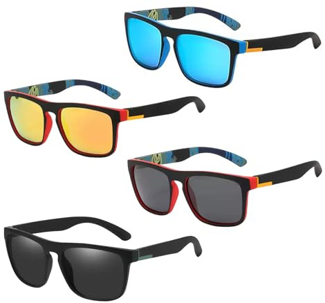 Ntwdby Lot de 4 Paires de Lunettes de Soleil, Lunettes de Soleil Polarisées pour Hommes et Femmes, Cadres Vintage, Classiques, Verres Anti-Reflets, Protection UV, pour Conduite, Cyclisme, Pêche, Golf