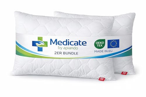 Medicate Mikrofaser Allergiker Kopfkissen 40 x 80 cm - Allergiker Kissen mit Kugel-Hohlfasern Kissenfüllung – Steppkissen 40 x 80 – Waschbar bis 95 Grad - Made in Germany - 2er Set