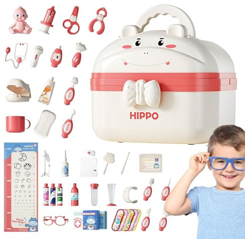 Set da gioco medico, 29 x 20 x 17 cm, grande set di rilevatori simulati, valigetta di stoccaggio durevole, attrezzatura per giochi di ruolo in ABS inodore, per bambini e ragazze, apprendimento precoce