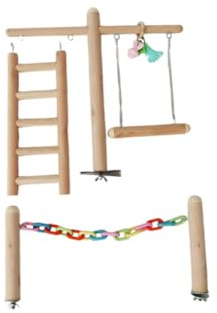 OHPHCALL Gioco per Pappagalli in Legno Altalena Bilanciata, Parco Giochi per Uccelli Piccoli per Gabbia e Attività di Masticazione