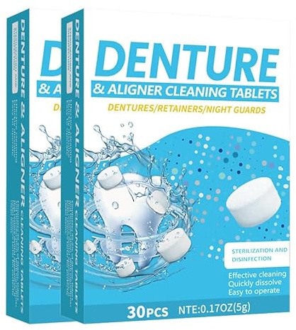 Retainer Pastiglie Detergenti,Compresse Pulizia Dentiere Effervescenti,Compresse Apparecchi Ortodontici,Compresses Pulitore Per Protesi,Rimuove Macchie E Odori,2pc