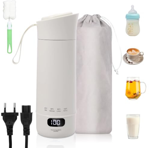 Vexnaro Hervidor Eléctrico de Viaje 400 ml, Mini Hervidor de Agua Portátil, Acero Inoxidable 304 con 4 Niveles de Temperatura Ajustables y Apagado Automático para Té, Café, Camping y Oficina