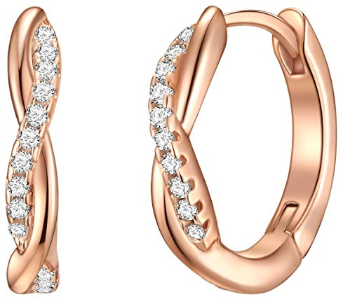 Rafaela Donata Damen Creolen aus 925/- Sterling Silber rosévergoldet mit Zirkonia weiß - Silbercreolen Rosegold Klappcreolen klassisch