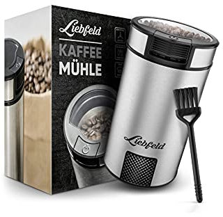 Liebfeld Kaffeemühle Elektrisch aus Edelstahl - Coffee Grinder für Kaffee, Gewürze, Nüsse - Elektrische Kaffeemühle für bis zu 10 Tassen - Mahlgrad variabel - Espressomühle - Gewürzmühle