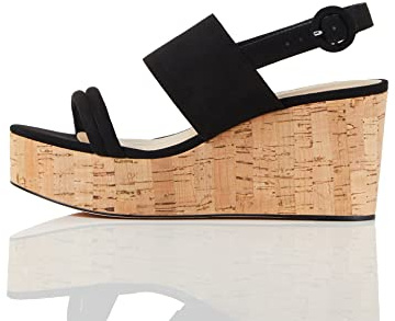 FIND Cork Two Part Sling Back Wedge Escarpins Bout ouvert, Noir (Black), 38 EU