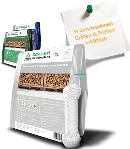 CoverUp! Tarpaulin 2 x 2 m - White, 120g/m² - Tarpaulin Waterproof Heavy Duty - Cover for garden, furniture, pool, boat, outdoor, camping or as a ground sheet - Large tarpaulin sheet with 10 m rope