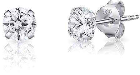 Orecchini Argento 925 con Zirconi Brillanti - Orecchini a Perno Donna Uomo Unisex - Ipoallergenici, Chiusura a Perno - Diametro 6 mm