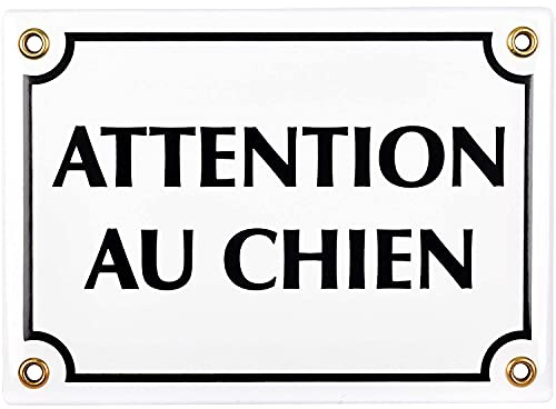 Sosenco Plaque emaillée Attention au Chien 12x17 cm - Pancarte Attention au Chien - Plaque Alarme - Propriété Privée - Panneau Signalétique Chien - Blanc