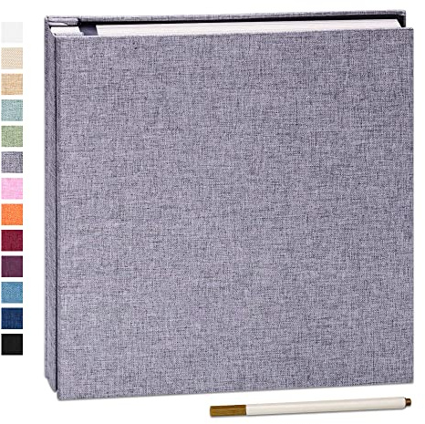 Yopih Photo Album Self Adhesive Book 120 Pages 33x32cm Grey | Linen Cover, Scrapbook Album, 4X6 8X10 Photos, Metallic Pen, Save Baby Growth Wedding Travel