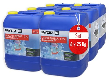 Bayzid Chlore Liquide 6 x 25 kg - Eau Claire et Brillante - Action Rapide