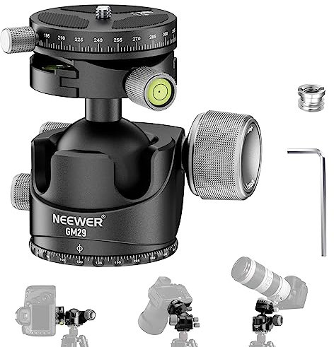 NEEWER Low Profile Tripod Head, Heavy Duty Low Center of Gravity Ballhead with Damping, Dual 360° Panorama Structure on Arca Plate & Base for Tripod Monopod Camera Camcorder, Max Load 55lb/25kg, GM29