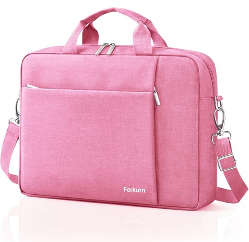 Ferkurn Laptop Bag Case for Women Men, Messenger Briefcase Computer Bag with Shoulder Compatible with Macbook Pro/Air, XPS Latitude, HP Pavilion, ASUS, Acer, Samsung, Pink, 17 17.3 Inch