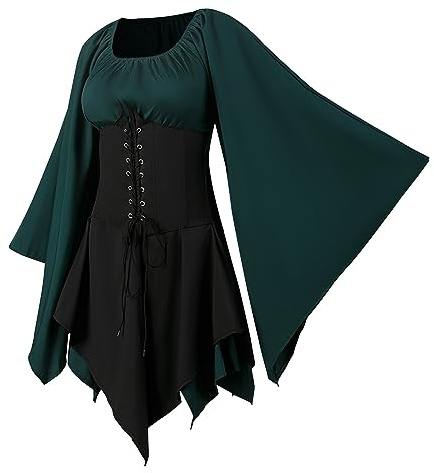 NFAOEGJ Robe traditionnelle irlandaise de la Renaissance - Costume médiéval - Robe victorienne d'Halloween (Vert, XXL)