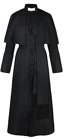Gothden - Disfraz de monje medieval con túnica, sacerdote renacentista, conjunto completo de cosplay de Halloween para adultos hombres, negro, XXL
