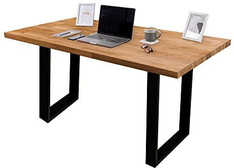 domli Solid Wood Oiled Oak Office Desk With Black Industrial Legs | 800mm x 500mm x 40mm Oiled Tabletop | Fully Finished Premium European Wooden Tabletop And Leg