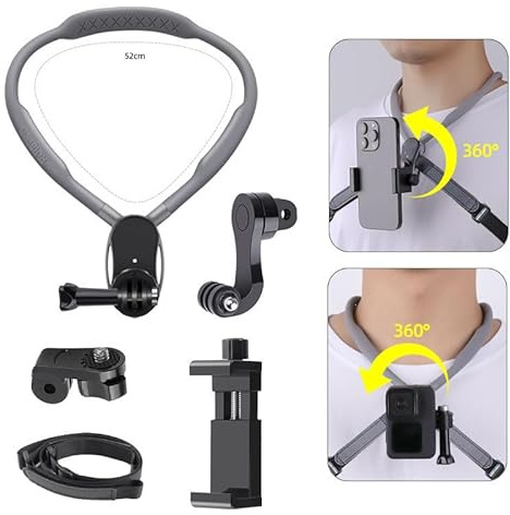 Lupholue Support de Cou POV avec Sangle de Poitrine, Bras Extensible, Support pour Smartphone for GoPro Hero 12,11, 10, 9, 8, 7, Session, DJI, AKASO, APEMAN Xiaomi Yi, caméra d'action SJCAM