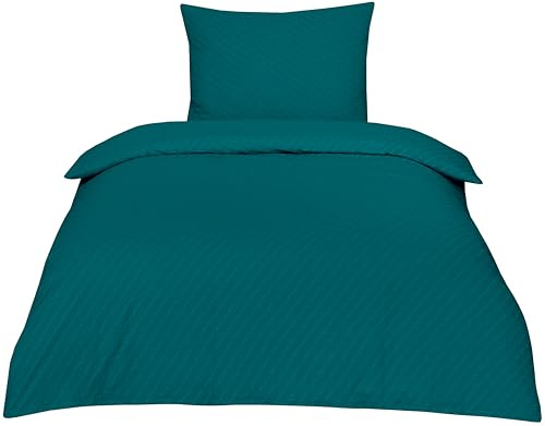 Betz Parure de lit 2 pièces en Tissu Seersucker 100% Coton avec Fermeture éclair - Infroissable -Taille de Housse de Couette 155/220 cm + taie d'oreiller 80/80 cm Couleur Pétrole