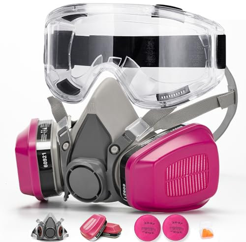 RANKSING Masque respiratoire professionnel 6200 réutilisable avec lunettes de protection et cartouches filtrantes 60921 pour poussière de peinture et formaldéhyde, ponçage, polissage et autres travaux
