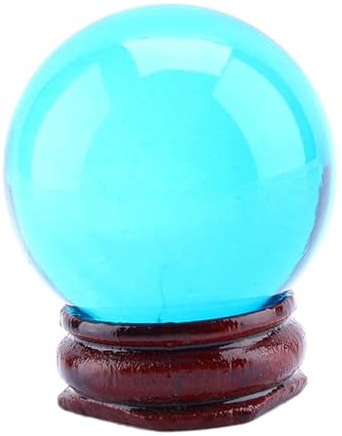 Jwthee Bola de Cristal Curativa de Cuarzo Azul Real de 40 mm con Soporte de Madera para Feng Shui, Adivino y Regalos de Bruja