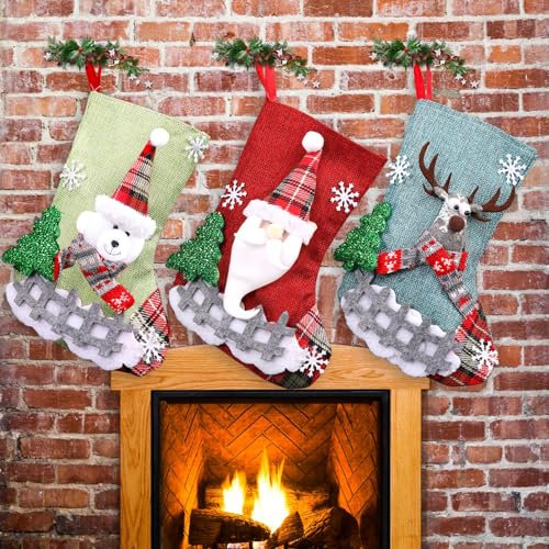 FUKPO Nikolausstrumpf Personalisiert, Weihnachtsstrumpf Nikolausstiefel zum Befüllen Nikolaus Socken Weihnachtsstrümpfe, Nikolaussocke zum Aufhängen Kinder Weihnachtssocken Kamin Weihnachtsdeko