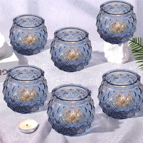 12Pcs Glas Teelicht Kerzenhalter, blau Votivkerze Halter Teelichthalter für Tisch Tafel Tafelaufsatz Hochzeit Home Decoration (Blau)