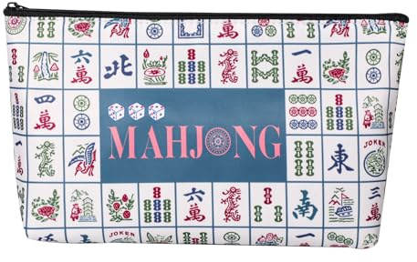 TIASUSAN American Mahjong Empty Bag - White Printed Mahjong Tile Bag (13x7 Inches,Only Case)
