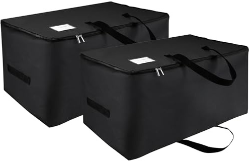 IHOMAGIC 105L Grande Borsa Portaoggetti, 2 Pezzi Pieghevole Contenitori Sottoletto con Manico e Cerniera, Contenitori per Armadio Salvaspazio, Portatile Scatoloni per Vestiti, Coperte, Nero