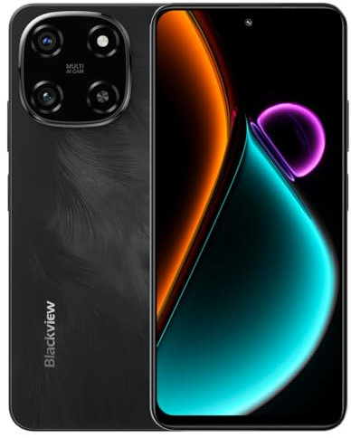 Blackview Color 6 AI Smartphone Unlocked, 24GB+128GB, 50MP+13MP Camera, 6.67 HD+ Screen, Three Card Slots, Android 15 Mobile Phone, 18W Fast Charge, Smart-K Box Speaker, Doke AI Apps, GPS Black