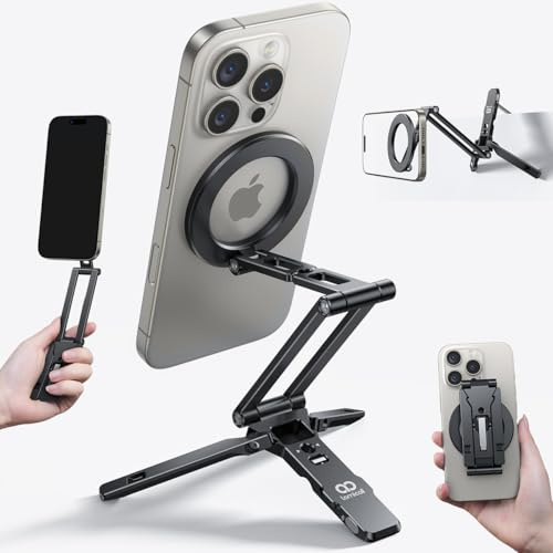 Lamicall 5 IN 1 Treppiede Smartphone, Mini Treppiede per Magsafe -[Compatto] Treppiede Tavolo Alluminio, Vite da 1/4& Arca-Swiss, Porta Telefono Magnetico con Gancio Nascosto, Ideale per Vlog Viaggio