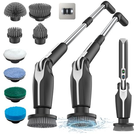 Leebein Spazzola di pulizia elettrica, 2026 Nuovo Spin Scrubber con 8 testine sostituibili, manico di prolunga regolabile e 2 velocità di rotazione per bagno/cucina/auto