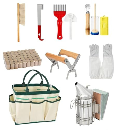 Imker Zubehör,Beekeeping Supplies Stockmeißel,12 PCS Imkereibedarf,Imkerwerkzeuge Und Zubehör,Enthält Bienenbürste,J-Haken usw.,Für Professionelle Imker-Einsteiger,Bietet Alles,Was Imker Benötigen