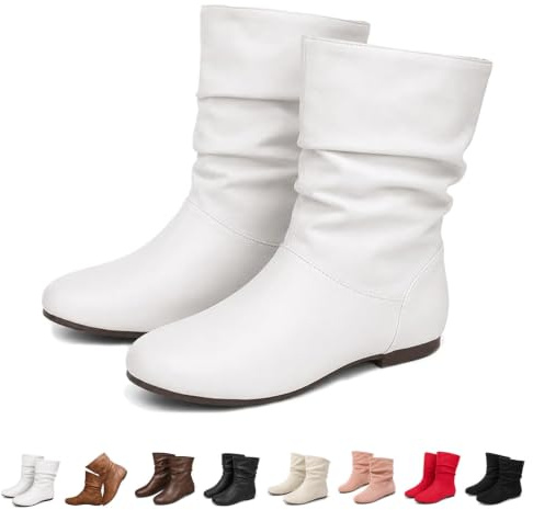 Kvinnors Läder Slouchy Flat Ankel Boots Casual Rund Toe Platt Klack Boots | Platta stövlar Kvinnor Fall Slouch Boots Casual Platta ankelstövlar för kvinnor