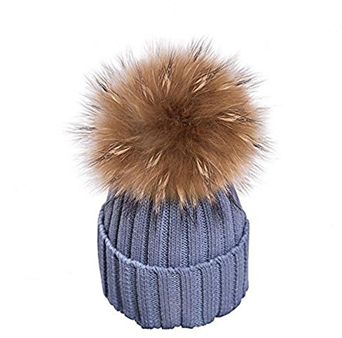 feifanshop Cappello caldo in pelliccia con pompon in vera pelliccia di procione berretto da sci pompon in pelliccia pompon in pelliccia Raccoon, grigio., Taglia unica