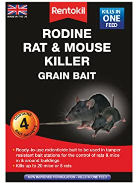 Rentokil PSMR12 Rodine Rat and Mouse Killer Grain Bait, 4x 25gm Sachets, Black