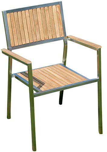 ASS Designer Gartenstuhl mit Armlehne Gartensessel Stapelstuhl Stapelsessel Sessel Kuba-Teak Edelstahl Teak A-Grade stapelbar sehr robust Gastroqualität