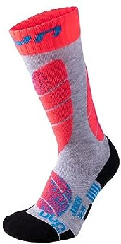 UYN S100045 SKI Calzini Unisex - Bambino Grigio Chiaro/Corallo Fluo 34