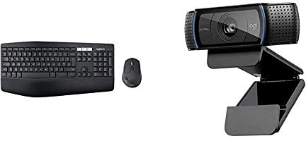 Logitech MK850 Wireless Keyboard and Mouse Combo, Multi-Device Compatible, Dark Grey & C920 HD Pro Webcam, Full HD 1080p Video Calling and Recording Black