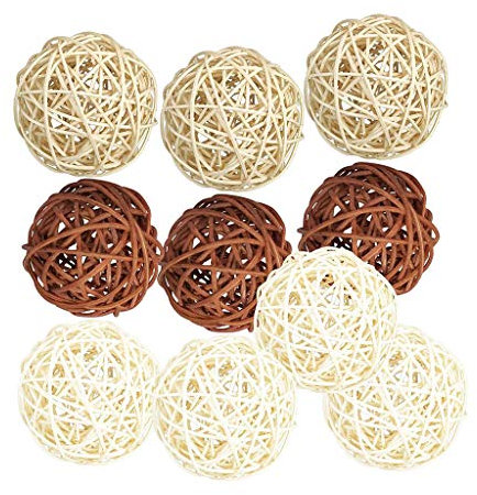 Hellery 10Pcs 50mm Large Wicker Rattan Balls - Decorative Balls for Bowls, Vase Filler, Coffee Table Decor, Wedding Party Decoration