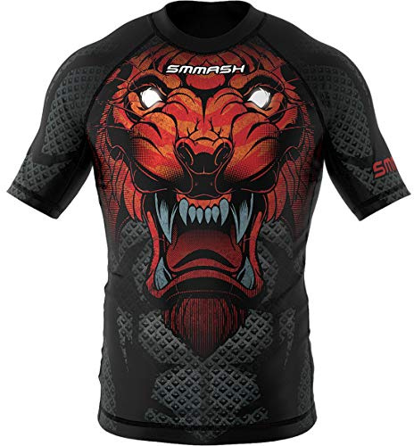 SMMASH Camicia Funzionale Uomo Rashguard Camicia Sportiva A Maniche Corte MMA Thaibox Muay Thai Kickboxing Traspirante Resistente All'Abrasione