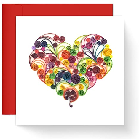 Quilling Card 3D Color Unique Dedicated Paper Handmade Art - Design Greeting Card for Christmas Birthday Anniversary Mother Thank You - Design Gift for Friend Love Mom with Envelop (Rose) (Rose Heart)
