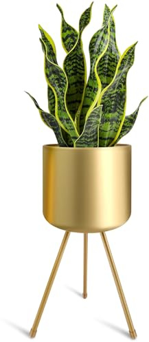 magarz Mid-Century Metal Flowerpot with Stands, Gold Stylish Modern Floor-Standing Flowerpot,Suitable for Orchid, Aloe Indoor Outdoor Decoration 8.5'' Wide 18'' high