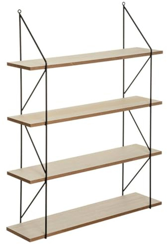 Atmosphera - Étagère Murale Iris 4 Niveaux, 60 x 81 cm, Effet Bois et Métal Noir - Meuble de Rangement pour Salon, Bureau, Chambre