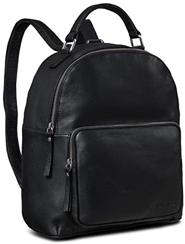 ROYALZ 'Topeka' Vintage Lederrucksack Damen Echtleder mittelgroß - eleganter Rucksack ideal als Cityrucksack Tagesrucksack Rucksackhandtasche für Freizeit Ausflüge Alltag, Farbe:Schwarz