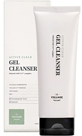 [VILLAGE 11 FACTORY] ACTIVE CLEAN GEL CLEANSER (100ml) Korean Skincare - Gentle Low pH Gel Cleanser - AHA + BHA - For Oily and Acne-Prone Skin - 88% Natural Ingredients - Vegan Formula
