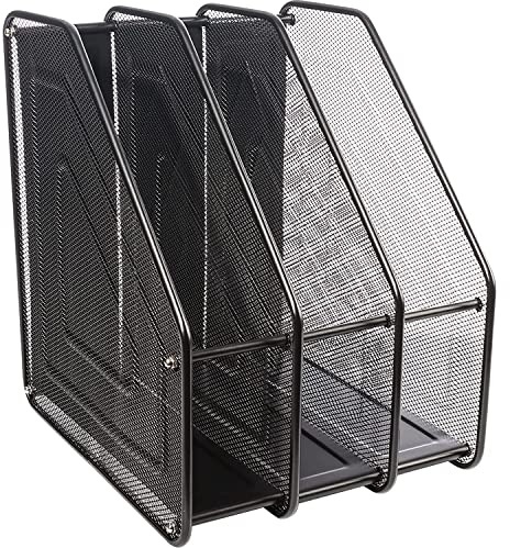 CABLEPELADO Organizador de Documentos, Revistero metálico de oficina, Soporte para revistas y archivos escritorio, 28,5 cm de largo, 31,5 cm de alto y 23,5 cm de ancho, 3 Compartimentos, Metalico