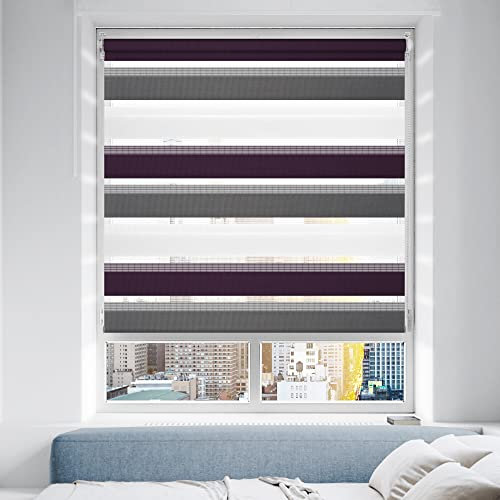 Doppelrollo Klemmfix ohne Bohren/mit Bohren, Duo Rollos für Fenster & Tür Weiß-Kohle-Lila 50x150 (BxH) Lichtdurchlässig & Verdunkelnd Klemmrollo Fensterrollo Sonnenschutz Duo Rollo