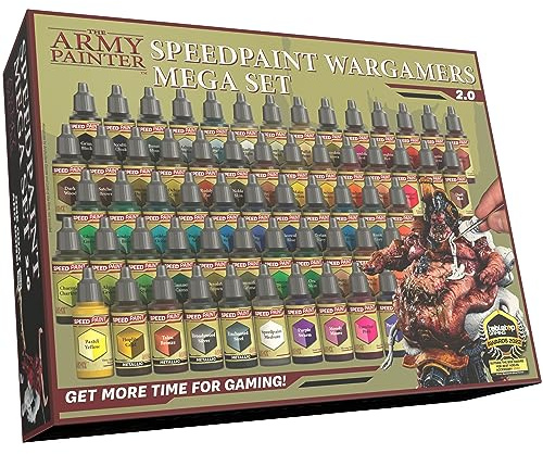 The Army Painter, Speedpaint 2.0 Wargamers Mega Set, 60 x 18 ml Peinture Acrylique, y compris 4 Métalliques, 1 médium et Pinceau - Pour Peinture de Figurine Warhammer et Donjon et Dragon
